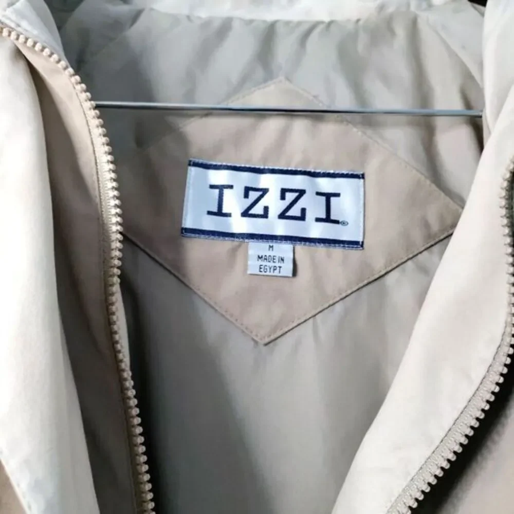 IZZI Outerwear Women M Tan Coat/Jacket Full Zip Detachable Hood Zip Button Close - Picture 3 of 9